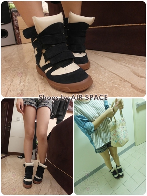 【分享、購物穿搭】AIR SPACE。超人氣韓款麂皮感內增高魔鬼氈泡芙高筒運動鞋